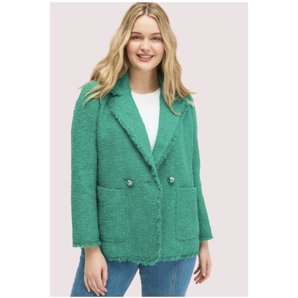 Kate Spade sequin tweed Double Breasted blazer Kelly green Size 2